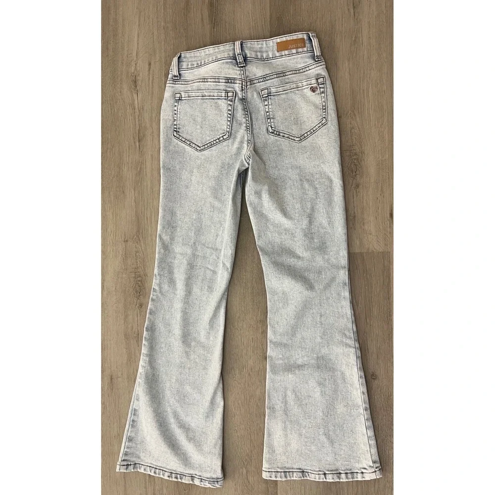Justice Girls Light Acid Wash Flare Cargo Jeans‎ Size 10 Double Button Y2K Retro